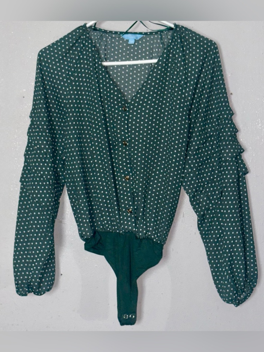 Draper James RSVP Ruffled Sleeve Polka Dot Print Bodysuit XS